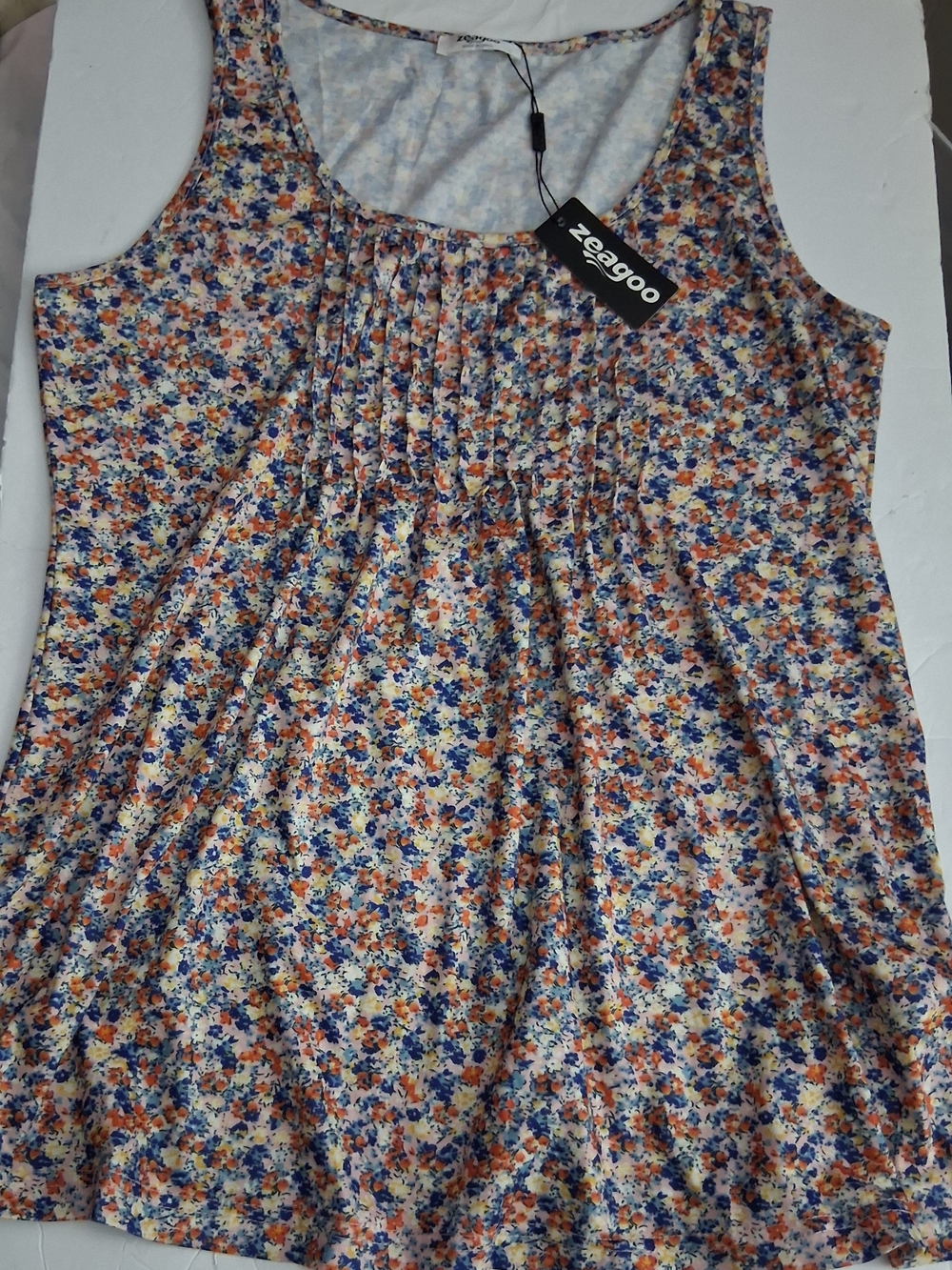 ZeaGoo Floral Pleated Scoop Neck Tank - Blue, Orange, Yellow